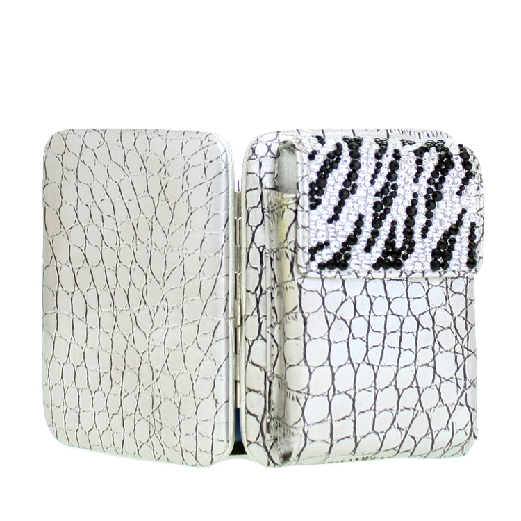 Silver Zebra Bling Framed Wallet Pouch With ID Card Slot Shoulder Chain